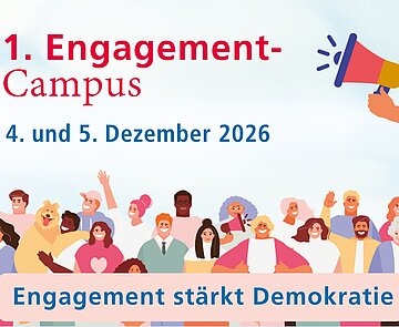 Engagement Campus 2026 - Engagement stärkt Demokratie: Bild unterschiedliche Comicfiguren die jubeln