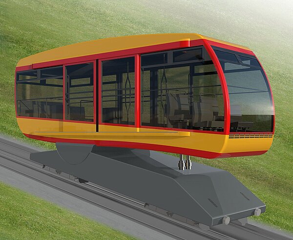 Visualisierung der künftigen Fahrzeuge für die Turmbergbahn