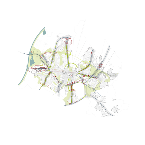 Planskizze mit Stadtgebiet zum Thema Stadteingänge Karlsruhe