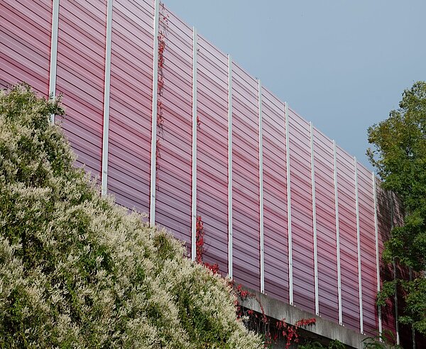 Schallschutzwand mit Grün bewachsen