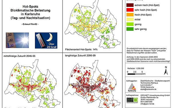 Abbildung von Grafiken, Plänen zum Thema bioklimatische Belastung