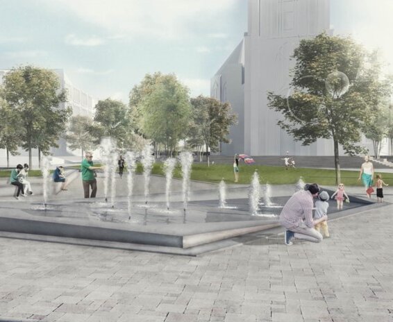 Visualisierung des Bernhardusplatzes, Blick in Richtung Stadtmitte