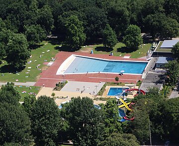 Luftaufnahme des Rheinstrandbad