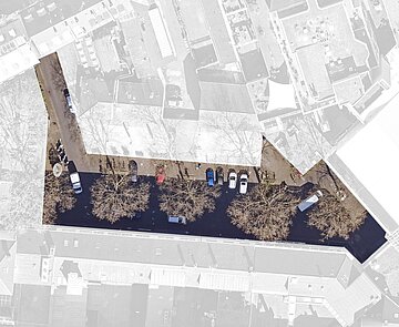 Der Passagehof im Rahmen der Umgestaltung zur Leinwand werden.