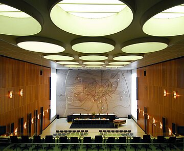 Der leere Bürgersaal im Rathaus Karlsruhe