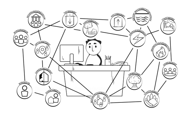 Grafik mit Person am Computer