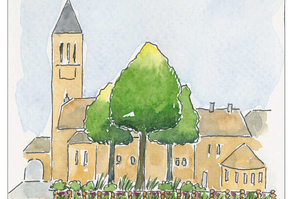 Die Seitenansicht der Lutherkirche im Entwurf als Aquarellbild