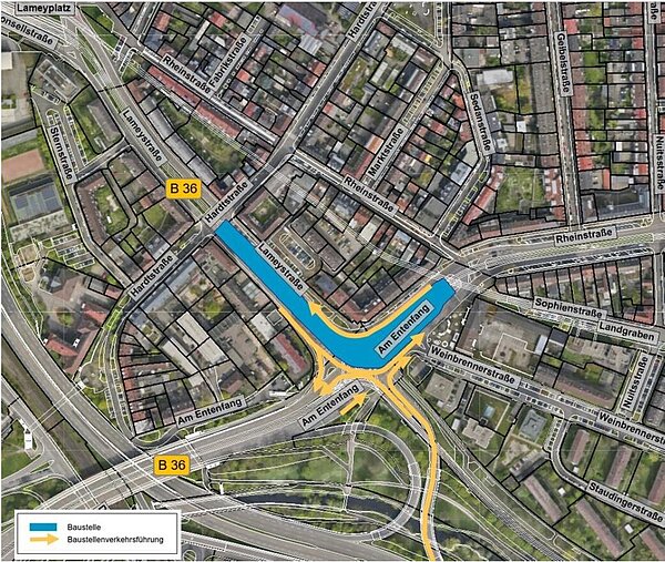 Verkehrsführung während der zweiten Bauphase am Entenfang