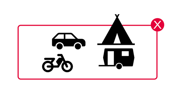PiktogrammKein Fahren mit und kein Abstellen von Fahrzeugen aller Art auf dem Grillplatz. 