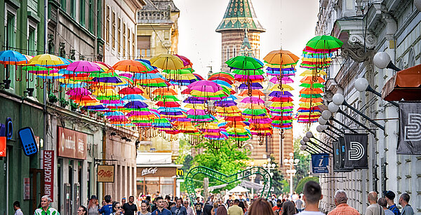 Blick in die Fußgängerzone der Stadt Temeswar