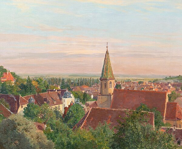 Das Gemälde zeigt Grötzingen von oben.