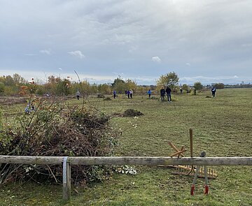 Ehrenamtliche sammeln bei der jährlichen Putzaktion Müll im Naturschutzgebiet.