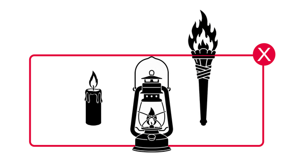 Piktogramm Keine offene Lichtquelle mit Flamme (Kerzen, Öllampen, Fackeln).