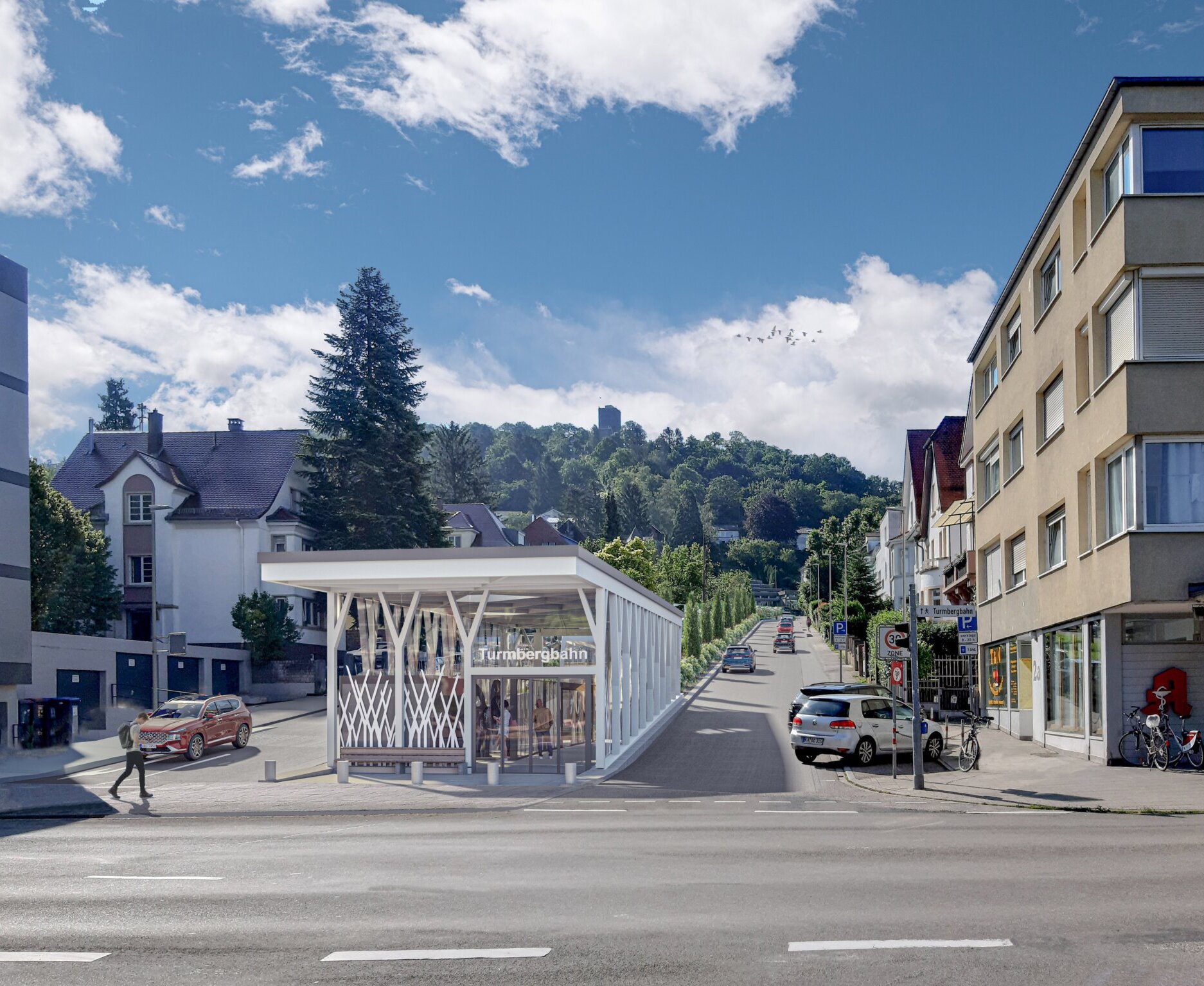 Visualisierung der neuen Talstation für die Turmbergbahn