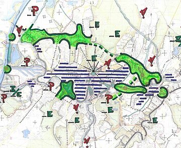 Die Karte zeigt die Handlungsfelder der Freiraumentwicklung.