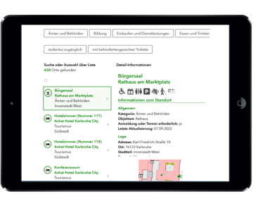 Abbildung der Benutzeroberfläche der Web App "Karlsruhe barrierefrei"