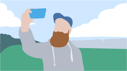 Illustration - Mann nutzt Handy für Augmented Reality