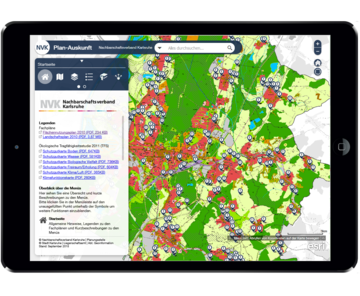 Abbildung der Benutzeroberfläche der Web App "Plan-Auskunft des Nachbarschaftsverbands Karlsruhe (NVK)"