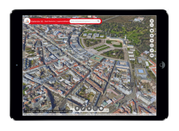 Abbildung der Benutzeroberfläche der Web App "Karlsruhe 3D"