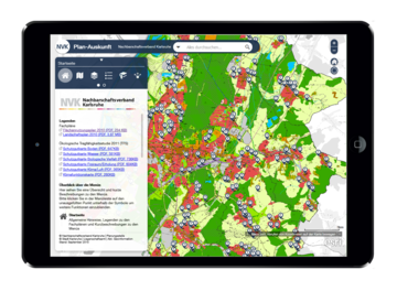 Abbildung der Benutzeroberfläche der Web App "Plan-Auskunft des Nachbarschaftsverbands Karlsruhe (NVK)"