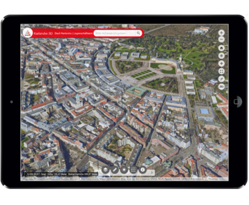 Abbildung der Benutzeroberfläche der Web App "Karlsruhe 3D"