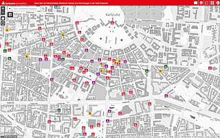 Die Abbildung zeigt eine Karte der Web-App Karlsruhe barrierefrei