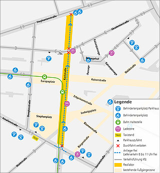Karte der Karlstraße mit ausgezeichneten Parkplätzen