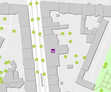 Stadtplanausschnitt mit Markierung Hort Scheffelstraße
