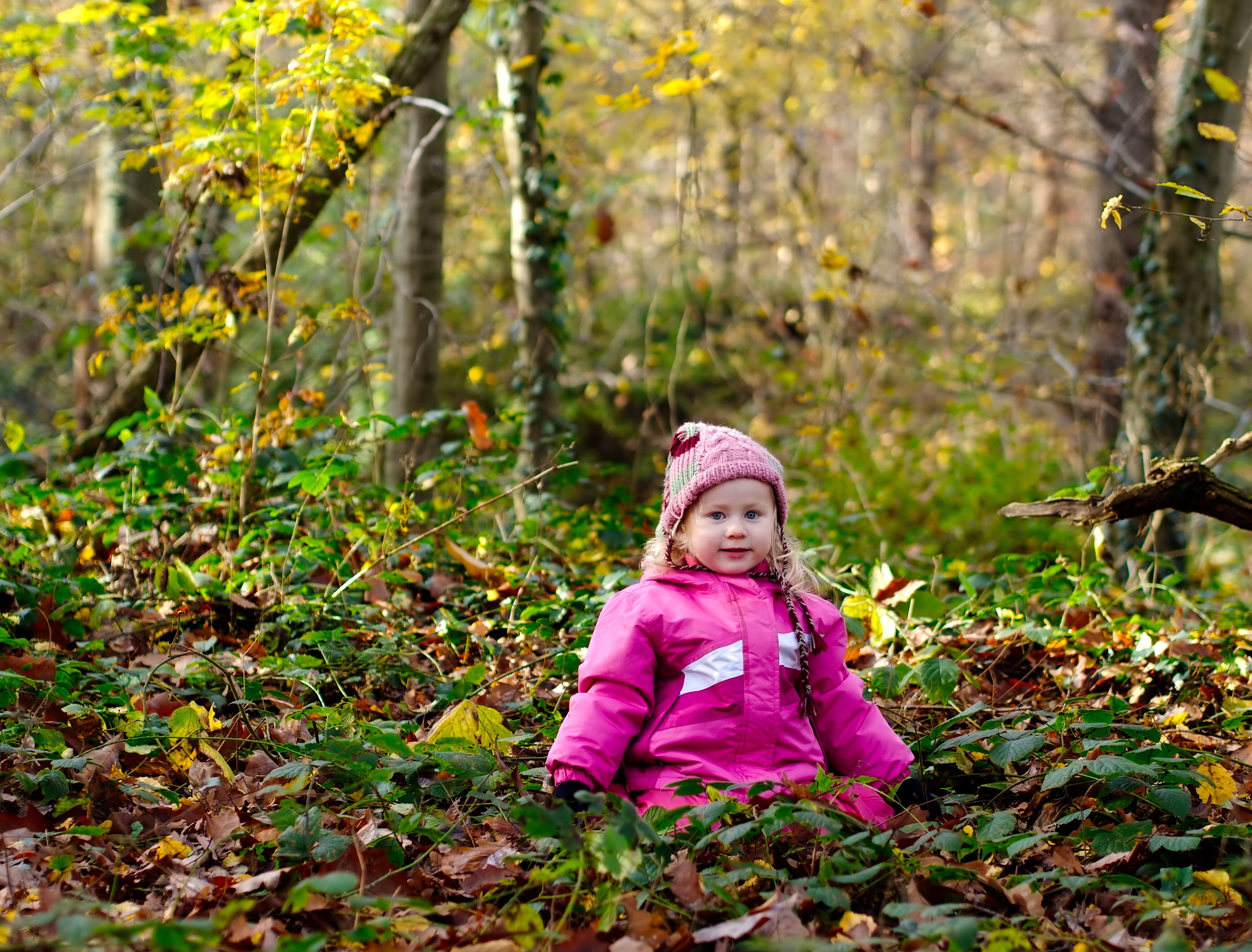 Kleines Kind sitzt im Wald