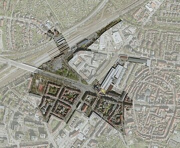 Luftbild mit Abgrenzung Vorbereitende Untersuchung Durlach Stadteingang