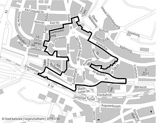 Plan mit Abgrenzung des Sanierungsgebietes Grötzingen Ortsmitte