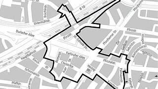 Plan mit Abgrenzung Vorbereitende Untersuchung Durlach Stadteingang