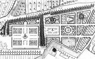 Das Bild zeigt einen Historischen Plan aus dem Jahr 1702 des Schlossgarten Durlach.