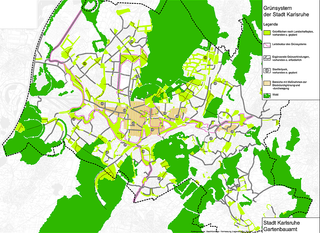 Die Karte zeigt das Grünsystem der Stadt Karlsruhe