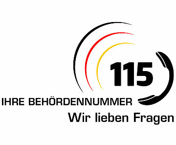Logo Behördennummer 115 - Wir lieben Fragen
