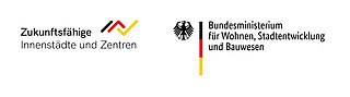 Logos des Bundesministerium für Wohnen, Stadtentwicklung und Bauwesen sowie Zukunftsfähige Innenstädte und Zentren