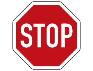 Die Grafik zeigt ein Stopp-Verkehrsschild mit dem Wort Stopp in weißer Farbe vor rotem Hintergrund.
