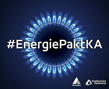 #EnergiePaktKA Banner - weiße Schrift hinter blauer Gasflamme