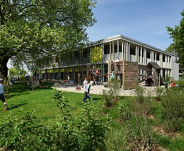Die Kindertagesstätte Egon-Eiermann-Allee im Neubaugebiet Knielingen 2.0 erhielt in der Kategorie „Neubau Nichtwohngebäude“ die Prämierungsstufe Silber.
