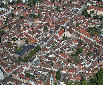 Luftbild der Altstadt in Durlach