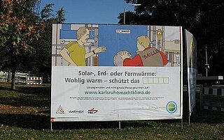 Großplakat zum Kampagnenstart "Karlsruhe macht Klima." - Motiv Heizungskeller