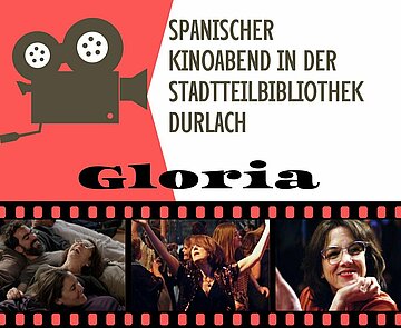 Plakat für den Spanischen Kinoabend in der Stadtteilbibliothek Durlach
