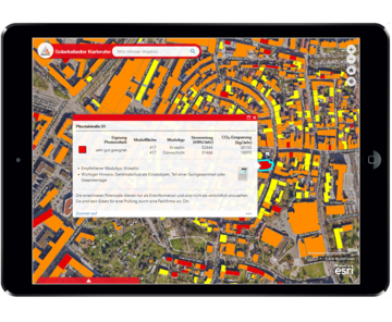 Abbildung der Benutzeroberfläche der Web App "Solarkataster Karlsruhe"