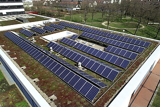 Die Photovoltaikanlage auf dem Gründach des Otto-Hahn-Gymnasiums in Karlsruhe