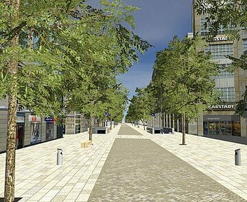 Zukunftsvision: Nach Umgestaltung der Kaiserstraße sollen 86 neue Bäume den notwendigen Schatten spenden. Bis sie dazu in der Lage sind, will die Stadt für Übergangslösungen sorgen.