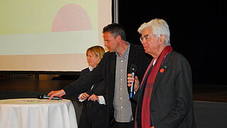 Anke Karmann-Wössner (Stadtplanungsamt), Markus Neppl (KIT) und Wolfgang Voegele (SRL) beim Fazit.