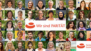 Das Bild zeigt eine Collage der Mitarbeiterinnen und Mitarbeiter der Paritätischen Sozialdienste gGmbH. 