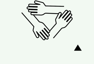 Piktrogramm von drei Hände, die ein Dreieck bilden.