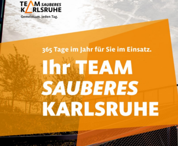 Logo und Bühnenbild Team Sauberes Karlsruhe mit Fachkräften für Kreislauf- und Abfallwirtschaf