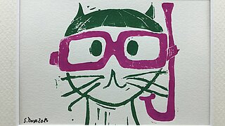 Das Bild zeigt einen Kunstdruck einer gezeichneten Katze.
